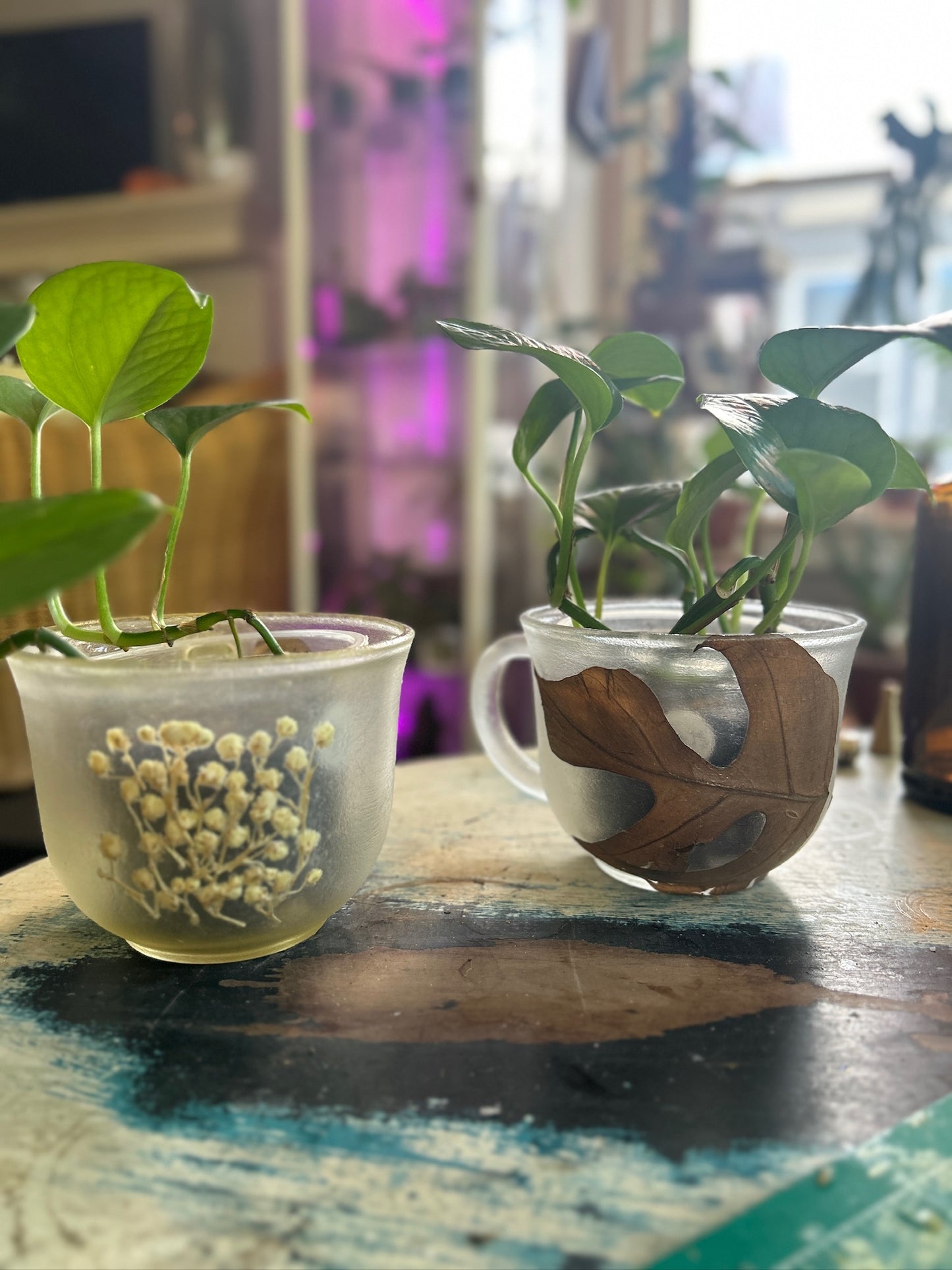 Handmade Pressed Foliage & Flower Mug Planter